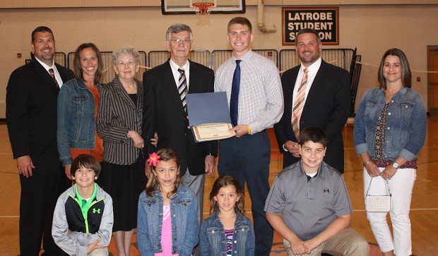 2015 awardee, Matthew Dragan, with Richard J. Markovich and the Markovich family